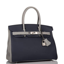 画像をギャラリービューアに読み込む, 【新品】エルメス バーキン 30 ホースシュー スタンプ (HSS) |バイカラー ブルー ニュイとグリ ムエット、トゴ レザー、パラジウム ハードウェア