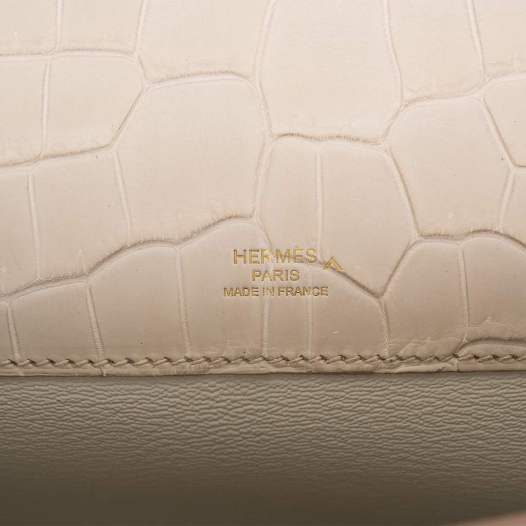 [Preloved - Mint] Hermès Kelly Cut | Beton, Matte Porosus Alligator, Gold  Hardware