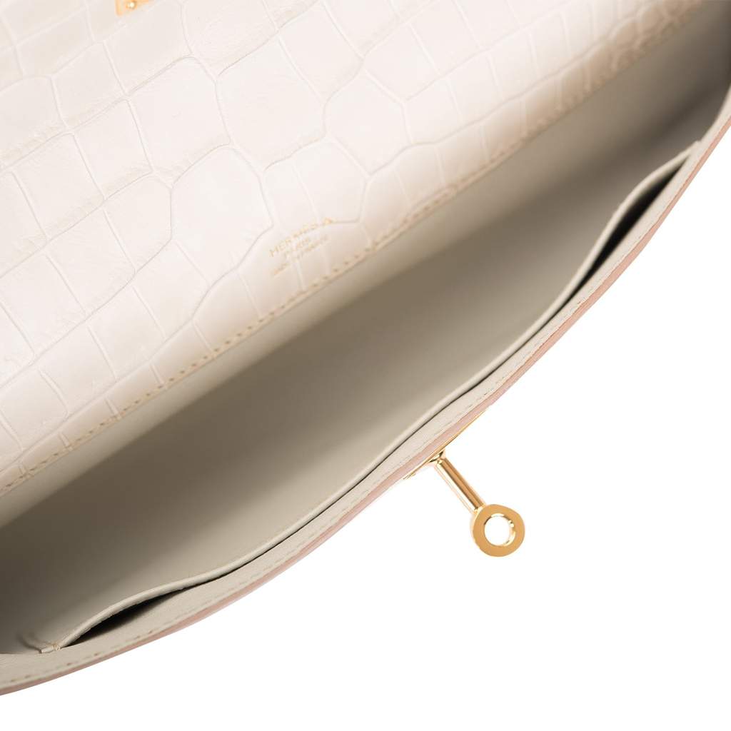 [Preloved - Mint] Hermès Kelly Cut | Beton, Matte Porosus Alligator, Gold  Hardware