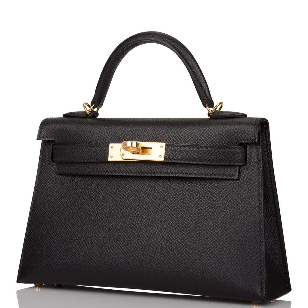 Hermes Mini Kelly 20 Sellier Bag in Black Epsom Leather with Gold Hardware