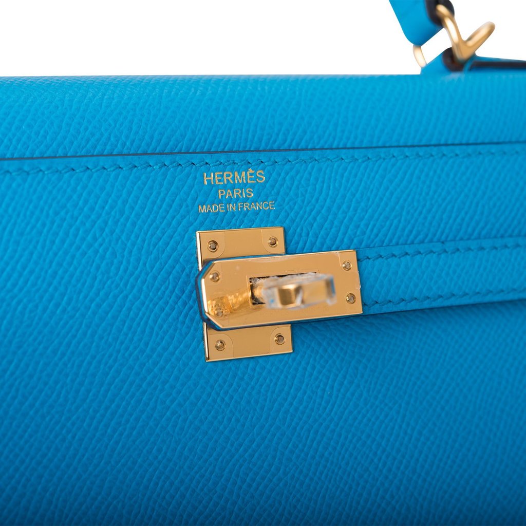 Hermes Kelly Casaque bag 28 Sellier Blue indigo/Black/Blue frida Epsom  leather Gold hardware