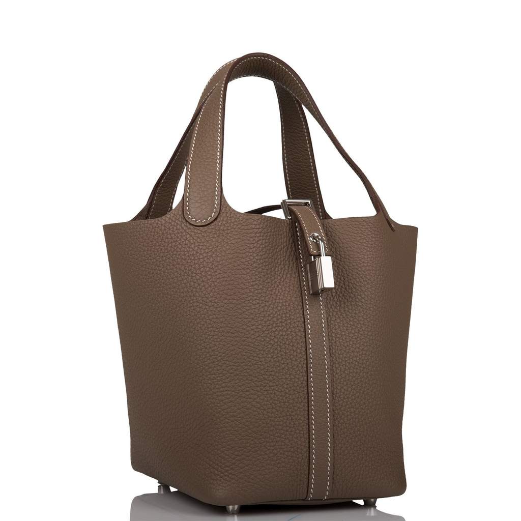 Hermès Picotin Lock 18 Bag In Etoupe Clemence With Palladium Hardware