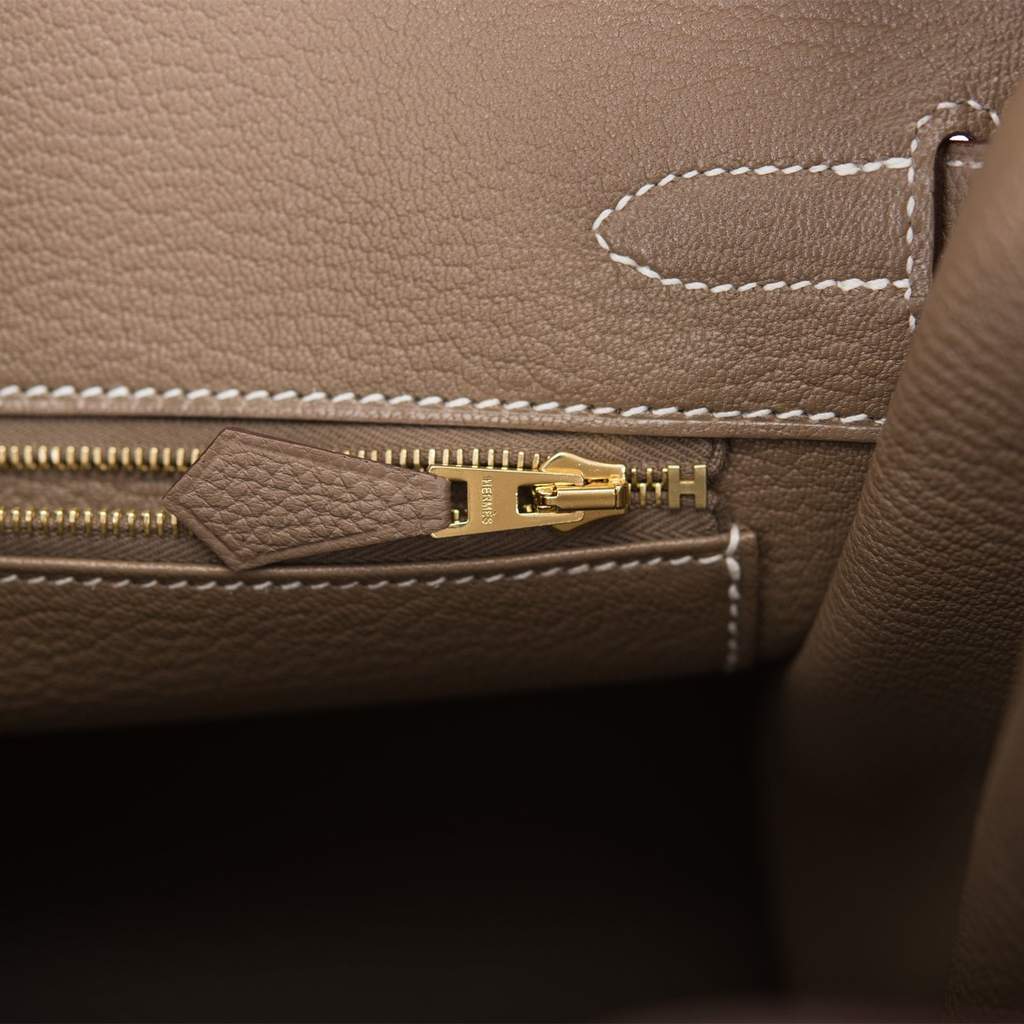 HERMÈS, ETOUPE BIRKIN 30 IN VEAU TOGO LEATHER WITH WHITE CONTRAST STITCHING  AND PALLADIUM HARDWARE, 2020, Handbags and Accessories, 2020