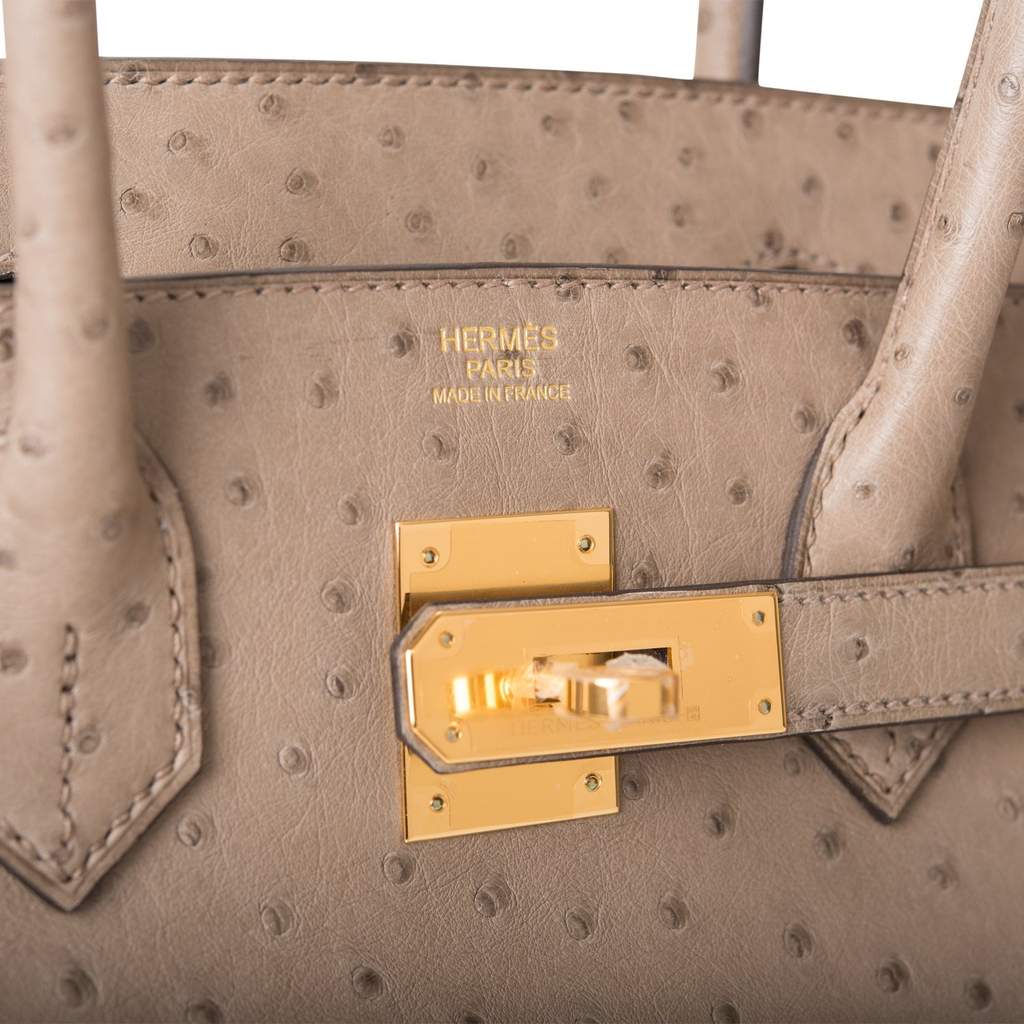 High Quality Hermes Mousse Grey France Ostrich Leather Birkin Bag