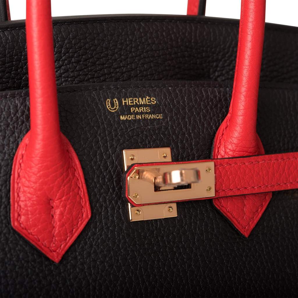 [New] Hermès Horseshoe Stamp (HSS) Bi-Color Black and Rouge de Coeur Togo  Birkin 25cm Gold Hardware
