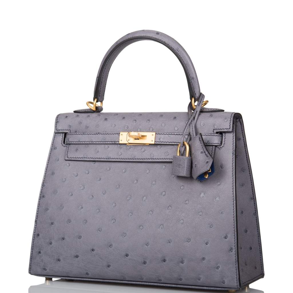 Hermes Kelly 25 Sellier Ostrich 80 Gris Perle GHW Stamp Z