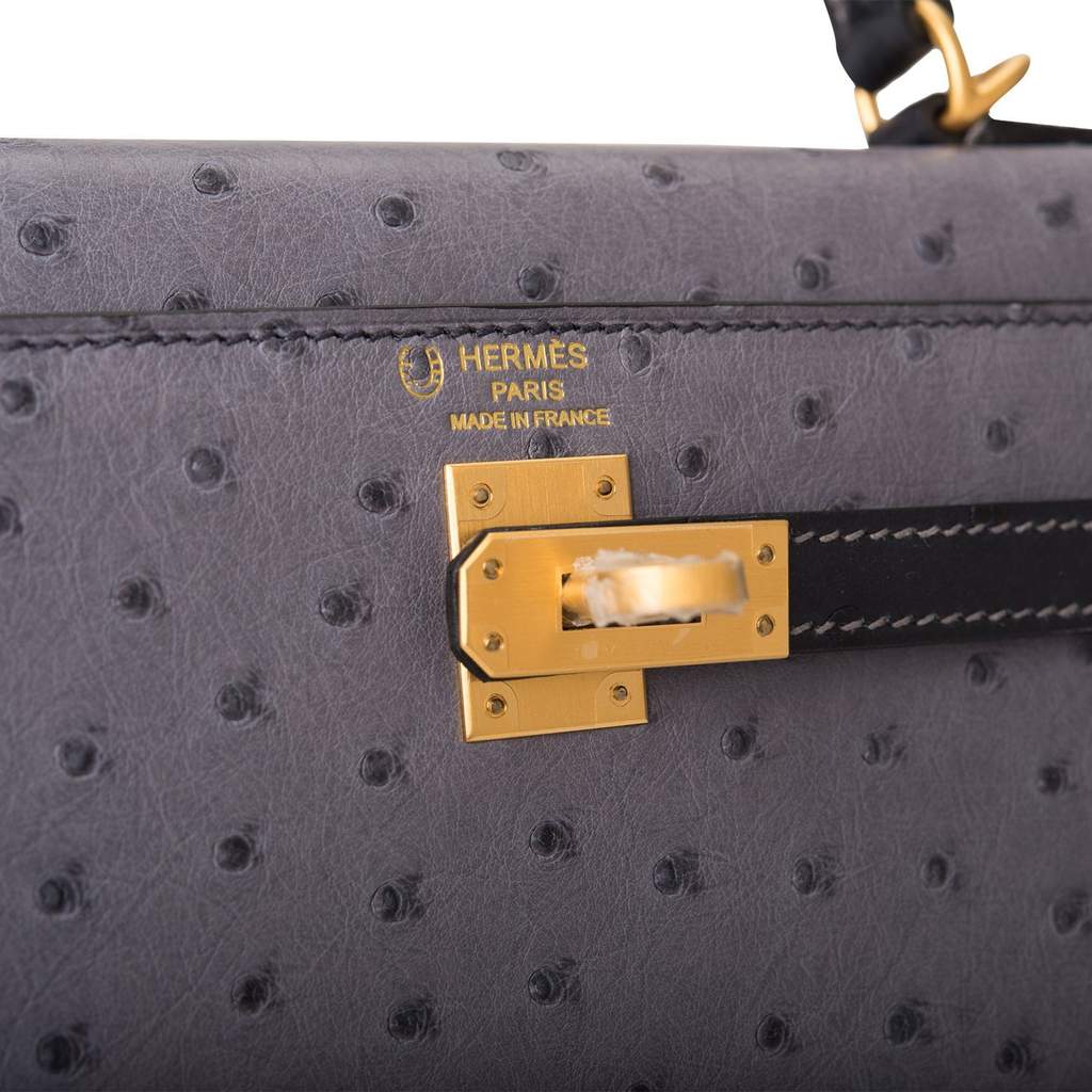 [NEW] Hermès Kelly Sellier 28 | Horseshoe Stamp (HSS), Bi-Color Gris Agate  Ostrich & Gris Perle Togo Leather, Brushed Gold Hardware