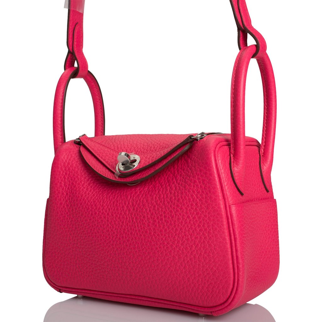 HERMES Taurillon Clemence Mini Lindy 20 Rose Extreme 1291350
