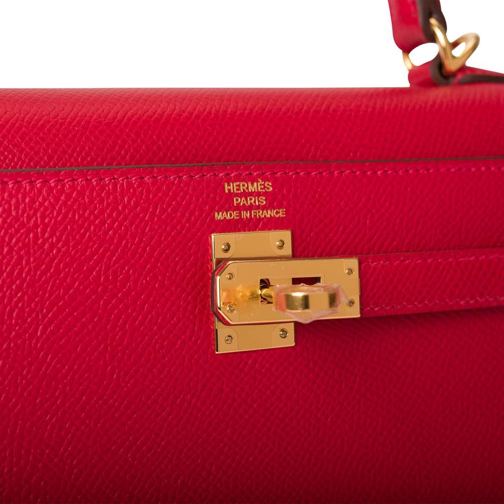 Hermes Rouge Vif Red Gold Ostrich Sellier Kelly 25 Handbag Bag Purse –  MAISON de LUXE